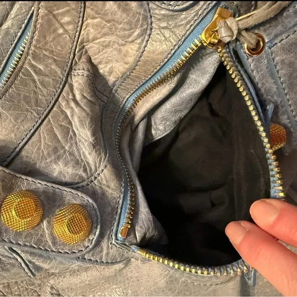 Balenciaga GGH Brief Bag Light Blue Handbag with Gold Accents - Picture 10 of 15